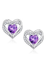  dazzling silver heart Amethyst birthstone baby earrings